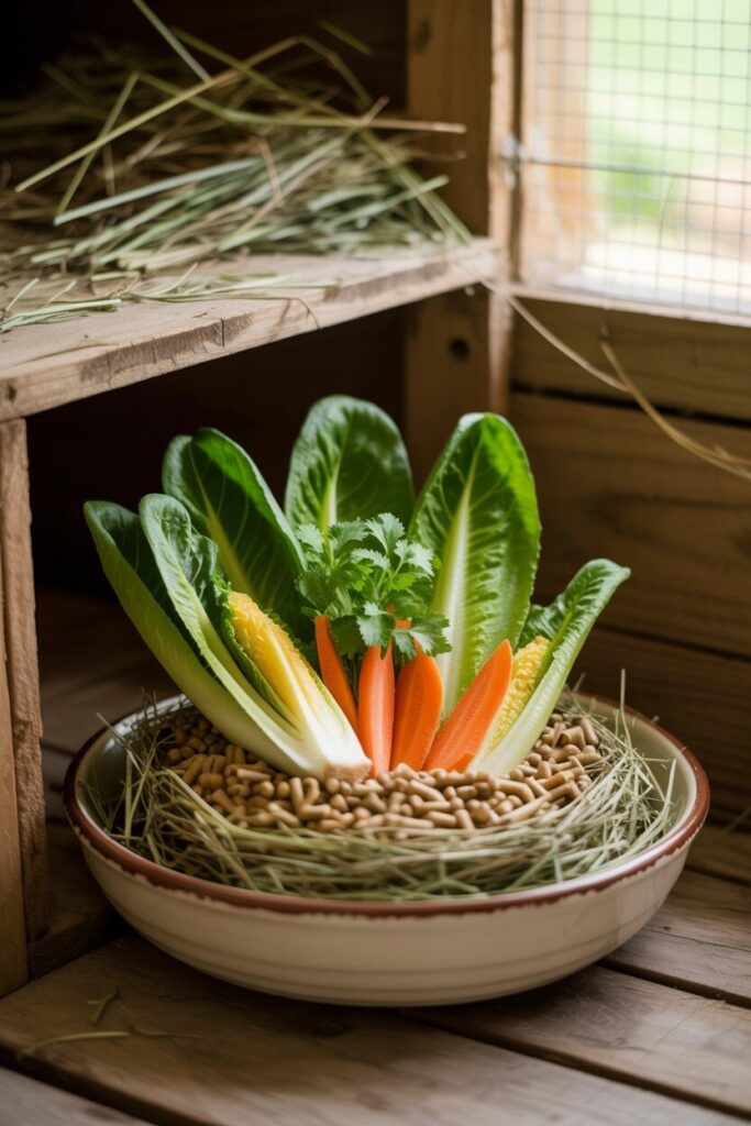 Mixing It Up: Pellets, Hay, and Fresh Veggies